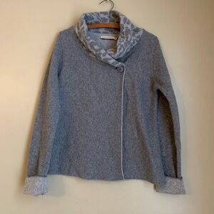 Chiaramente Sweater Cardigan Wool Blend Womens Medium Animal Print Gray Italy